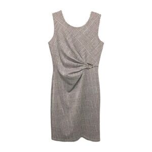 EnFocus Studio Sheath Dress Size 8 Brown White Sleeveless Gathered Career